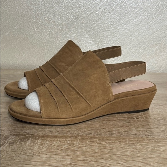 Taryn Rose Shoes - Taryn Rose Tiva Women 11M Brown Suede Elastic Slingback Wedge Sandals